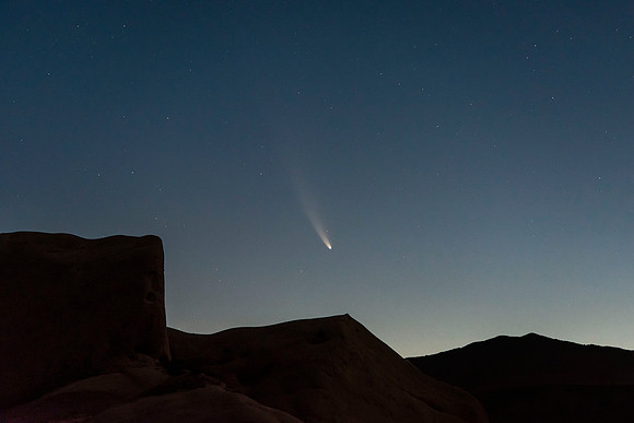 Neowise Comet rising above the Mormon Rocks