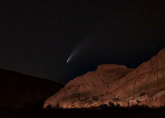 Neowise Comet setting behind Red Rock Canyon