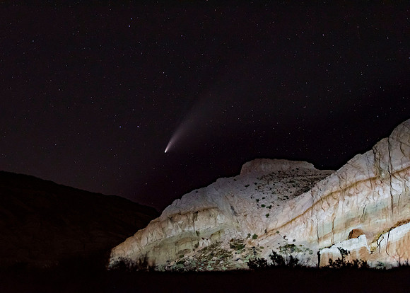 Neowise Comet setting behind Red Rock Canyon