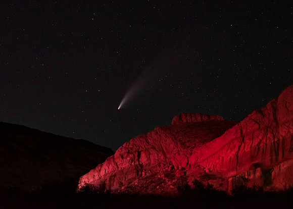 Neowise Comet setting behind Red Rock Canyon